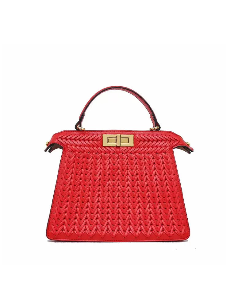 Handmade Red Woven Leather Handbag for Women 90s Fashion Emily's styling in Emily in Paris
