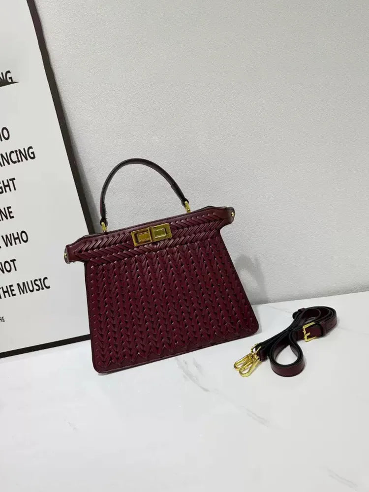 Handmade Red Woven Leather Handbag for Women 90s Fashion Emily's styling in Emily in Paris