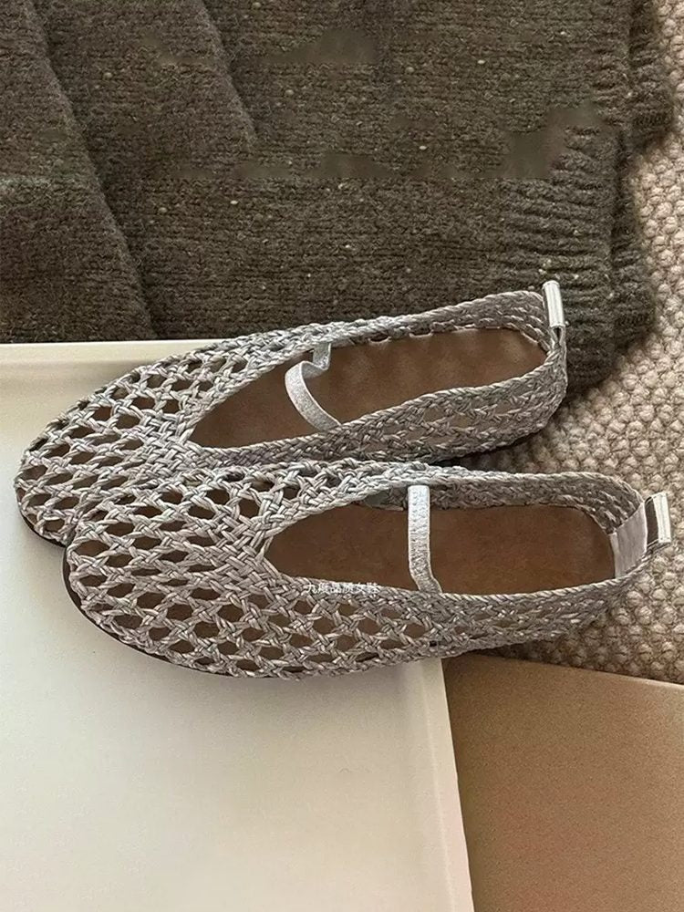Handwoven Sheepskin Hollow Flats Fisherman Sandals Shoes