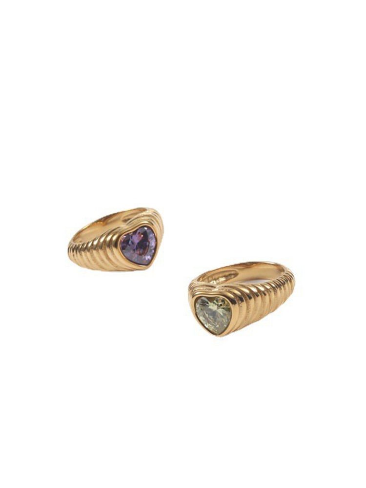 Heart-Shaped Cubic Zirconia Dome Ring, 18K Gold Plated Stainless Steel Cute Candy-Inspired Ring