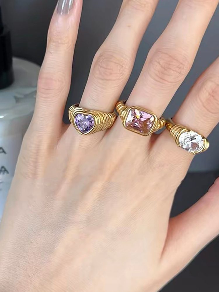 Heart-Shaped Cubic Zirconia Dome Ring, 18K Gold Plated Stainless Steel Cute Candy-Inspired Ring