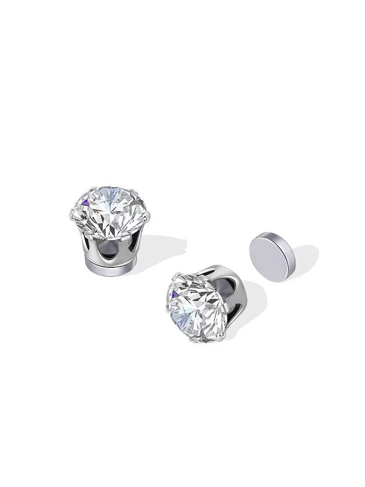 High-Quality Zircon Magnetic Earrings Stainless Steel Silver