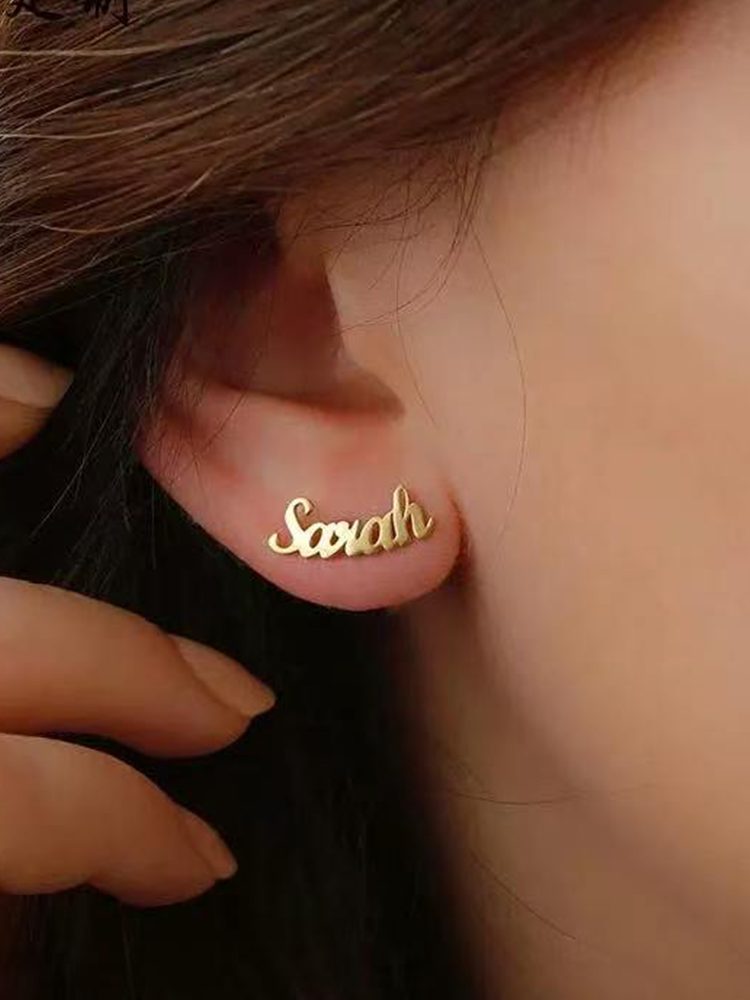 Hypoallergenic Stainless Steel Custom Name Earrings – Personalized Letter Studs & Clip-On 1 Pairs