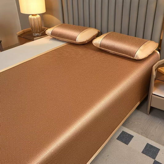 Hand-Woven Natural Rattan Cooling Bed Sheet & Pillowcase Set