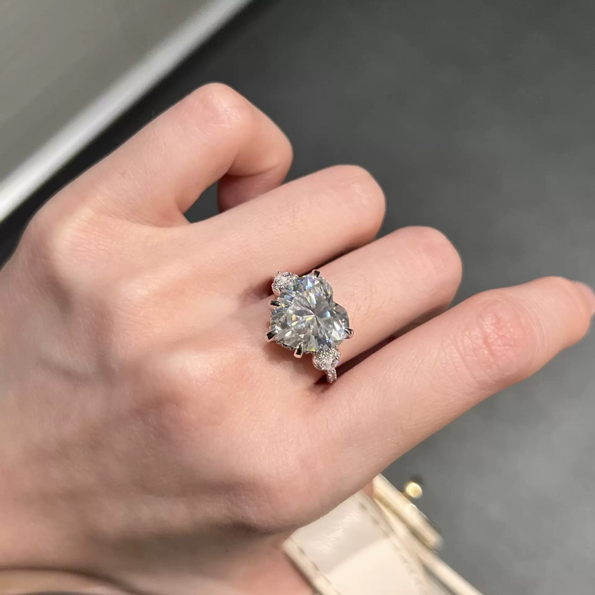 S925 Sterling Silver White Heart Square CZ Ring, Cute Sugar Cube Minimalist Fashion Ring for Women