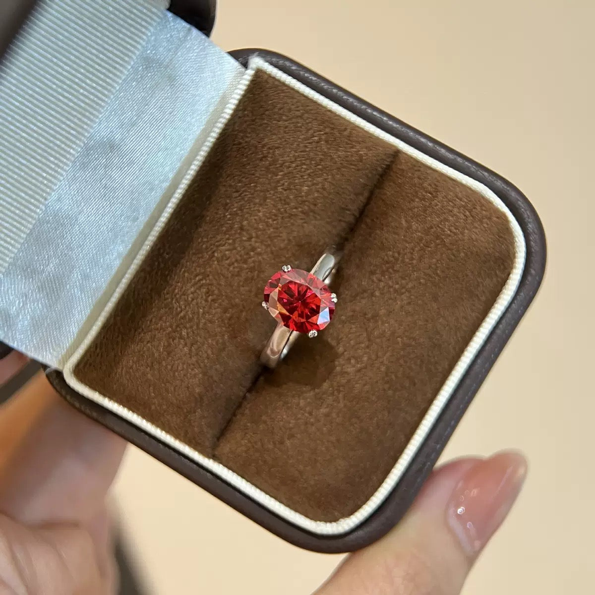 S925 Sterling Silver Red Square CZ Ring, Cute Sugar Cube Minimalist Fashion Ring for Women