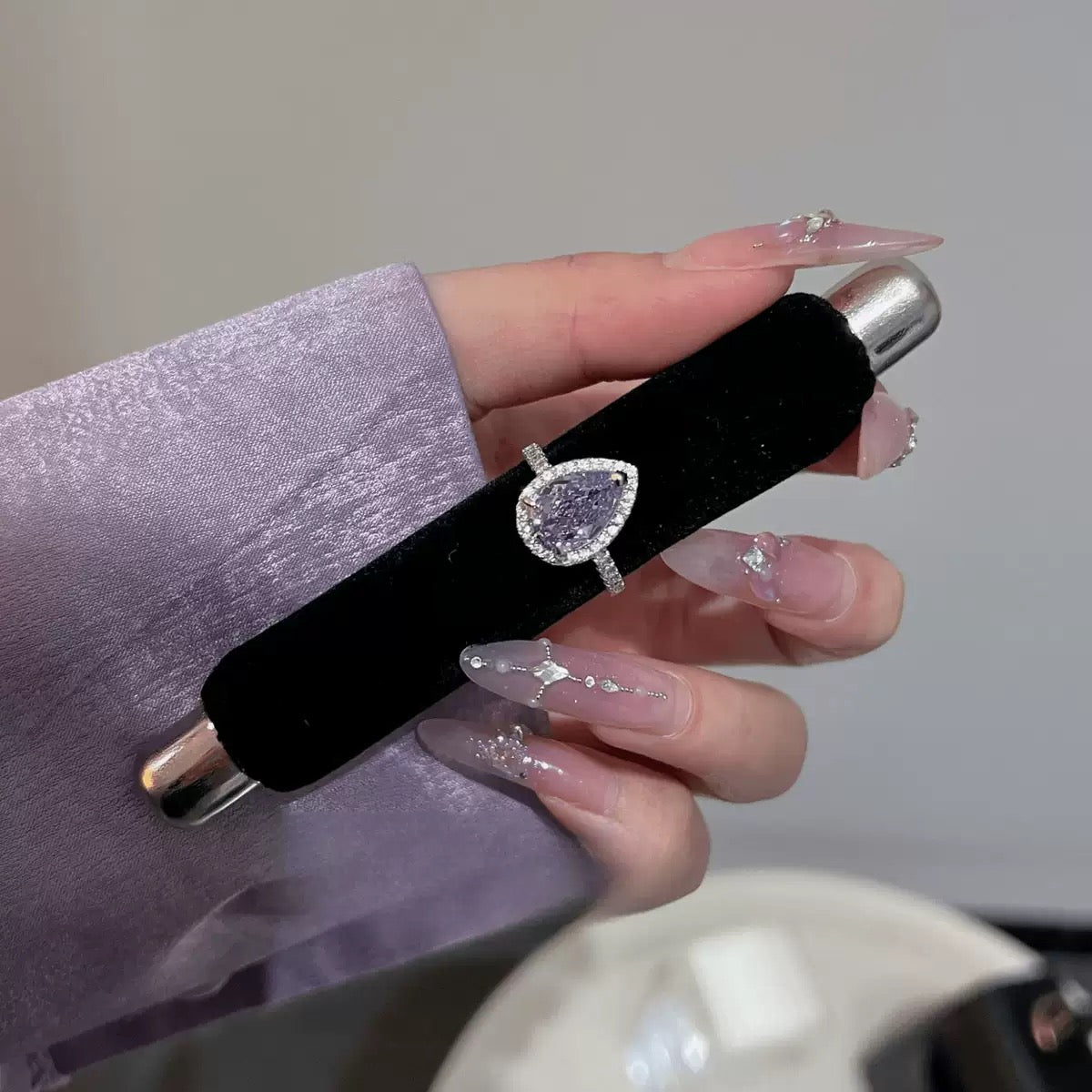 S925 Sterling Silver Purple Square CZ Ring, Cute Sugar Cube Minimalist Fashion Ring for Women