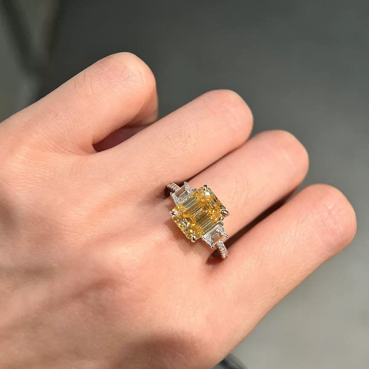 S925 Sterling Silver Yellow Square CZ Ring, Cute Sugar Cube Minimalist Fashion Ring for Women