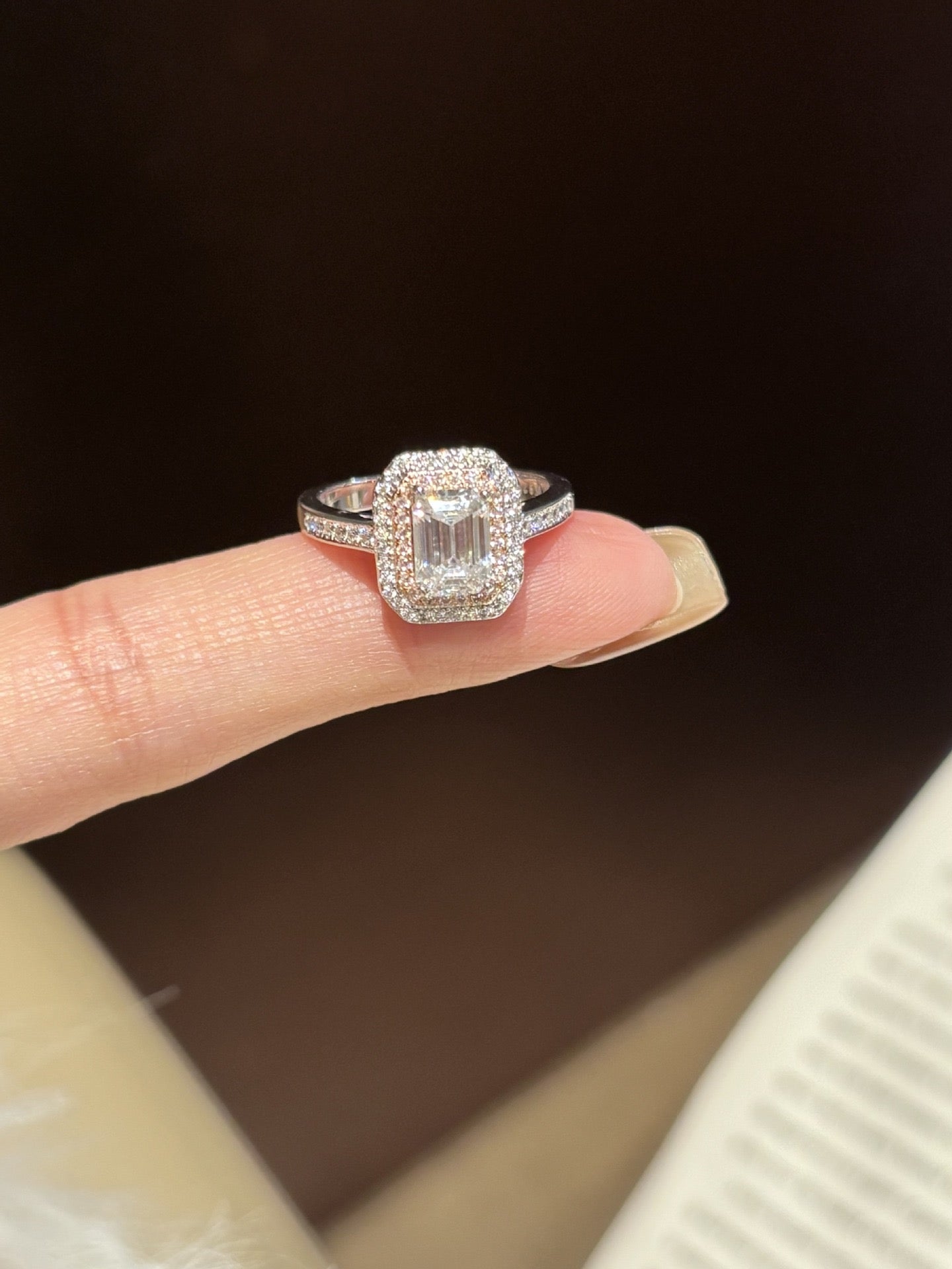 S925 Sterling Silver Moissanite Ring, Pink Square “Sugar Cube” CZ Statement Ring for Women