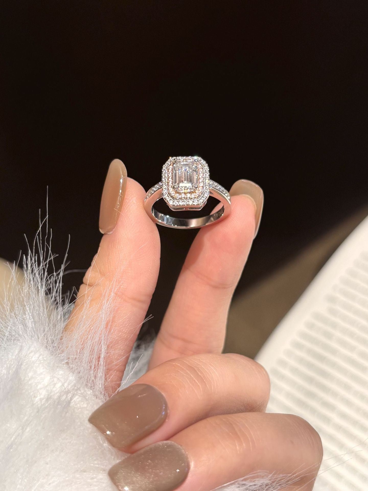 S925 Sterling Silver Moissanite Ring, Pink Square “Sugar Cube” CZ Statement Ring for Women