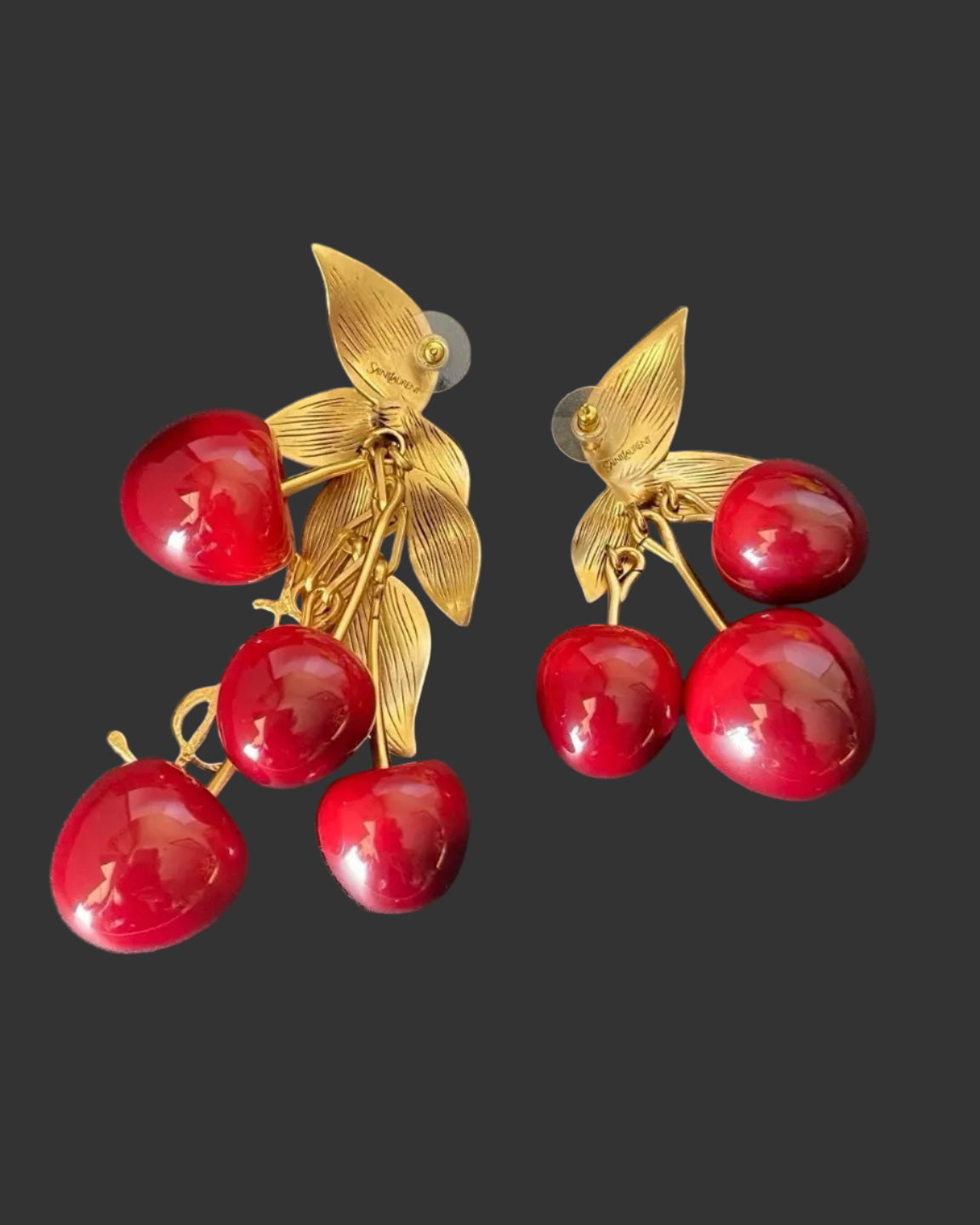 Vintage Big Red Plant Earrings Gold Clip on