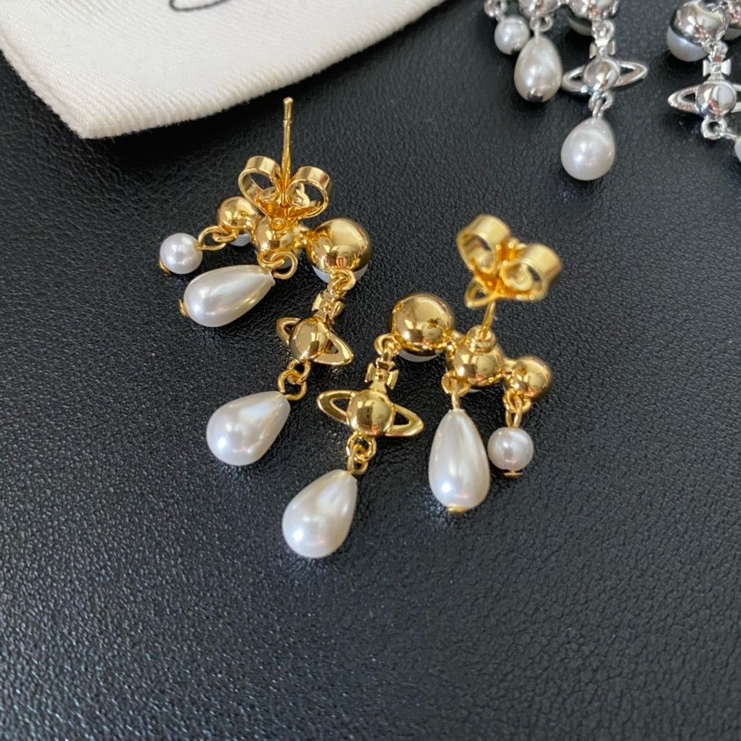 Vintage Big Earrings Glod Silver Pearl