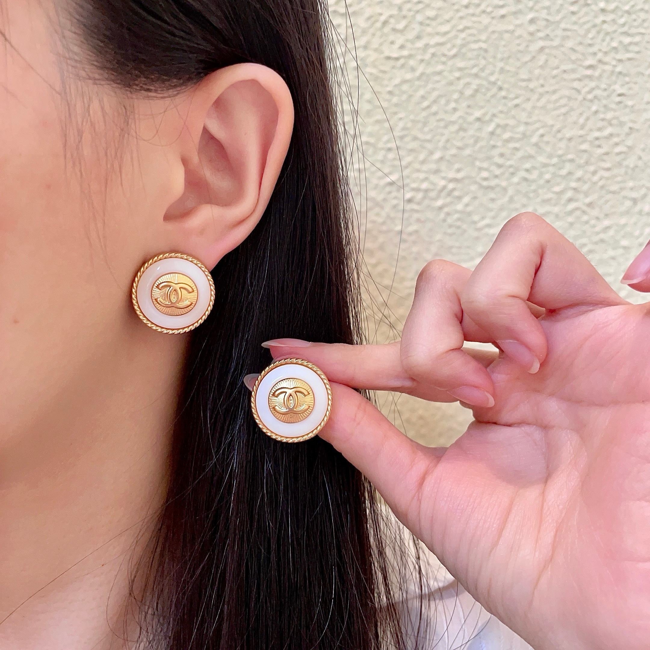 Vintage Authentic Gold-Tone Turn-Lock Earrings