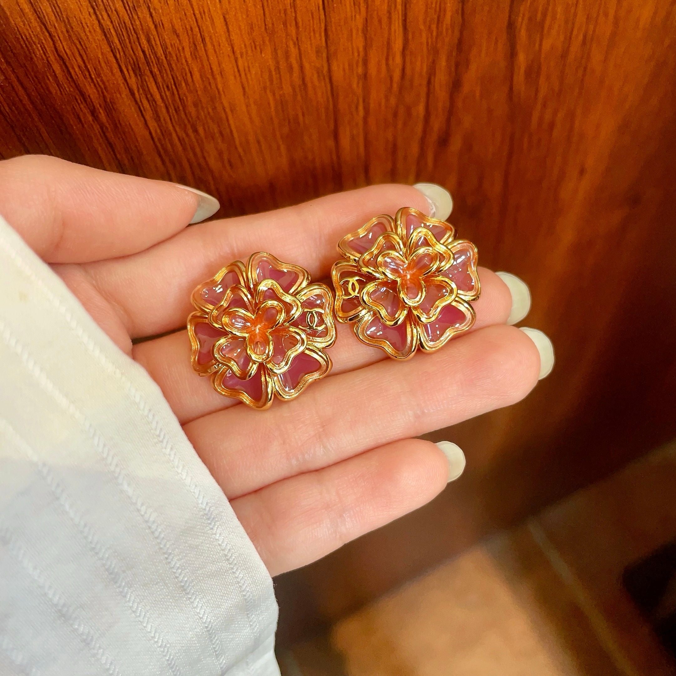 Vintage Authentic Gold-Tone Turn-Lock Earrings
