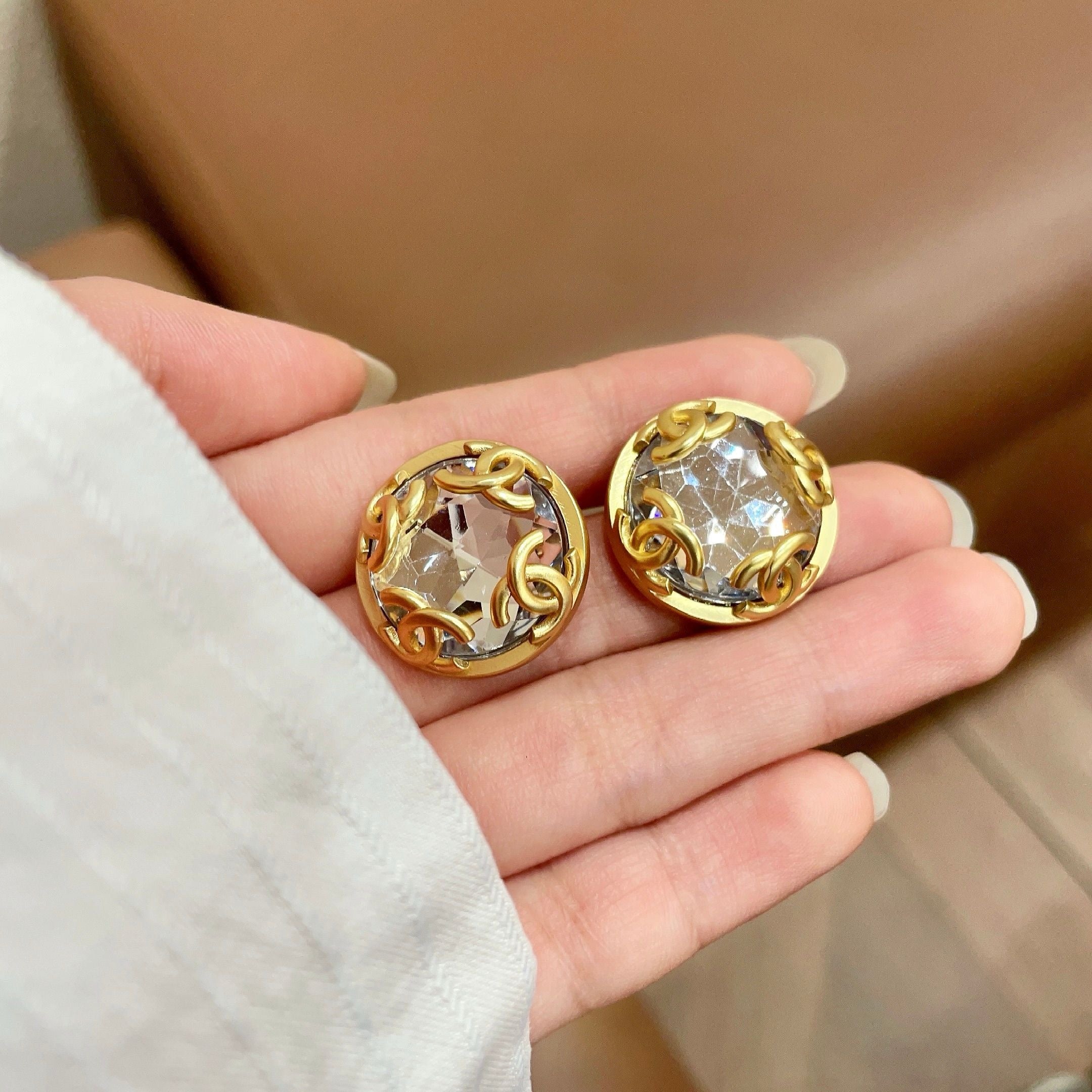 Vintage Authentic Gold-Tone Turn-Lock Earrings