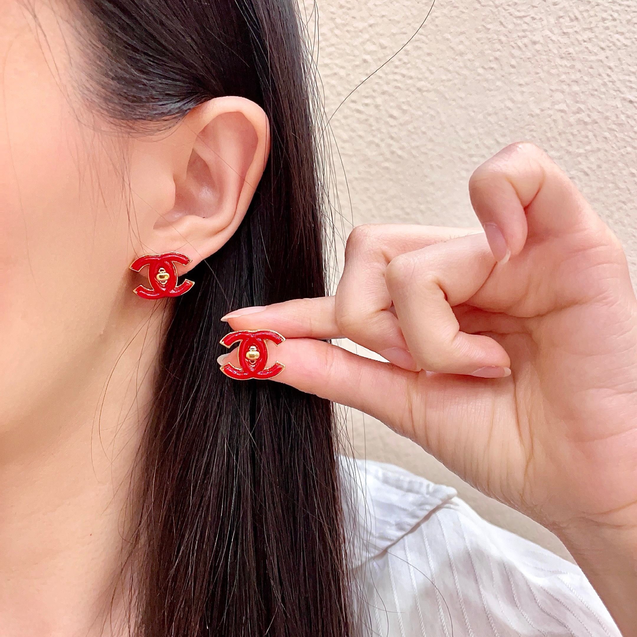 Vintage Authentic Gold-Tone Turn-Lock Earrings