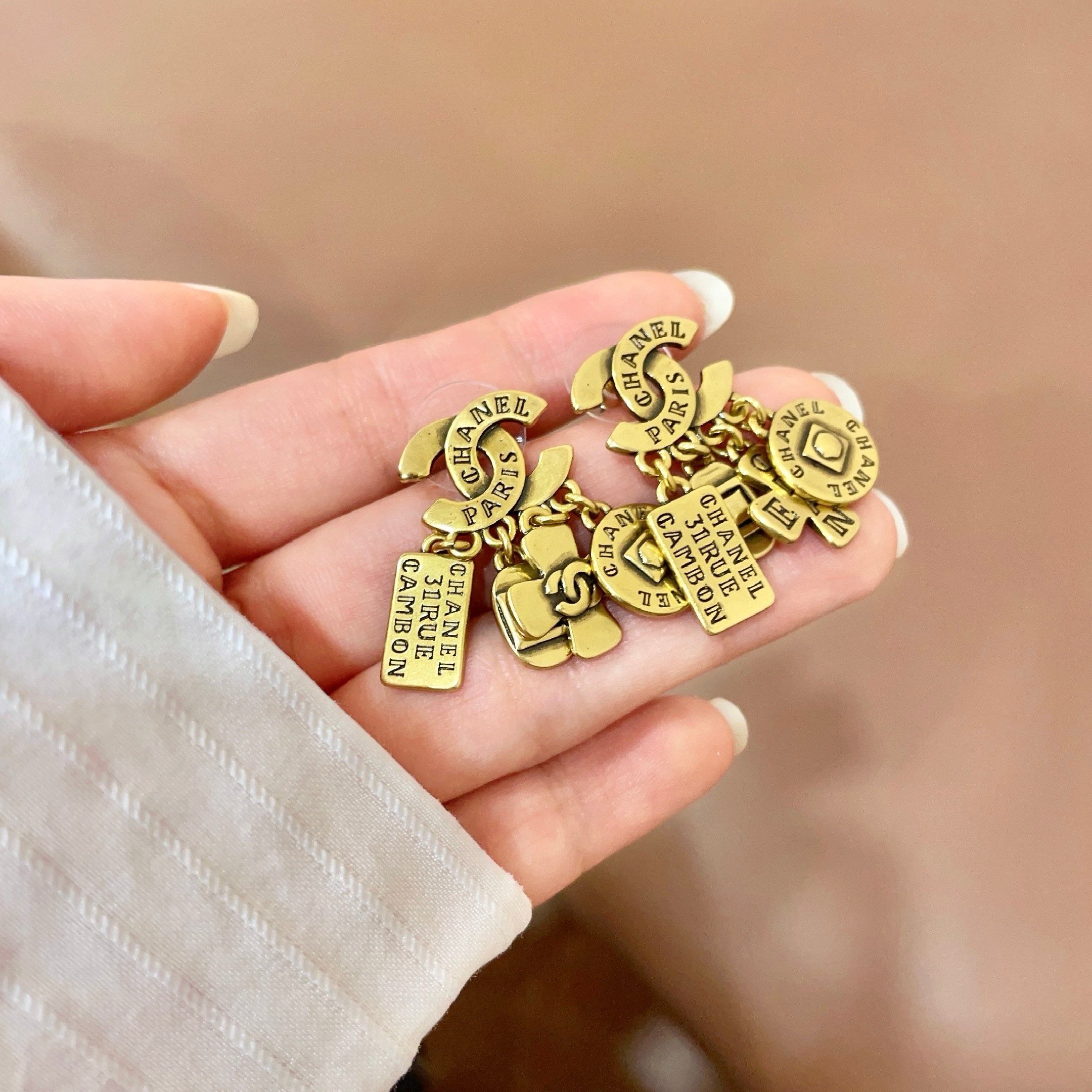 Vintage Authentic Gold-Tone Turn-Lock Earrings