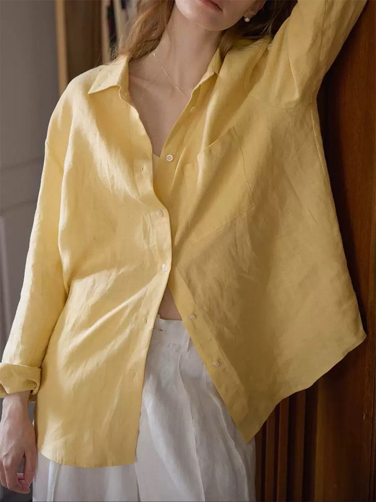 Japanese-Style Washed Linen Lapel Sun Protection Shirt