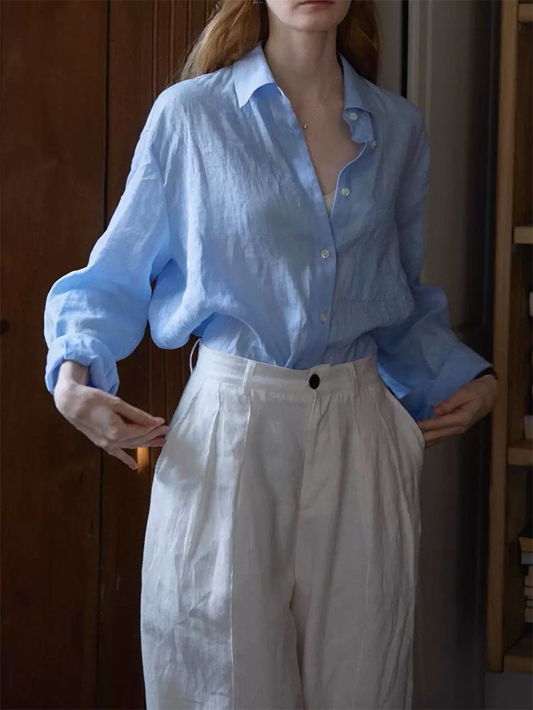 Japanese-Style Washed Linen Lapel Sun Protection Shirt