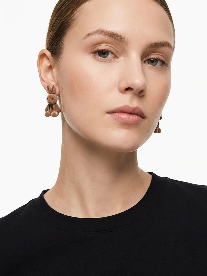 Khaki Cartoon Bunny Stud Earrings Women - view 2