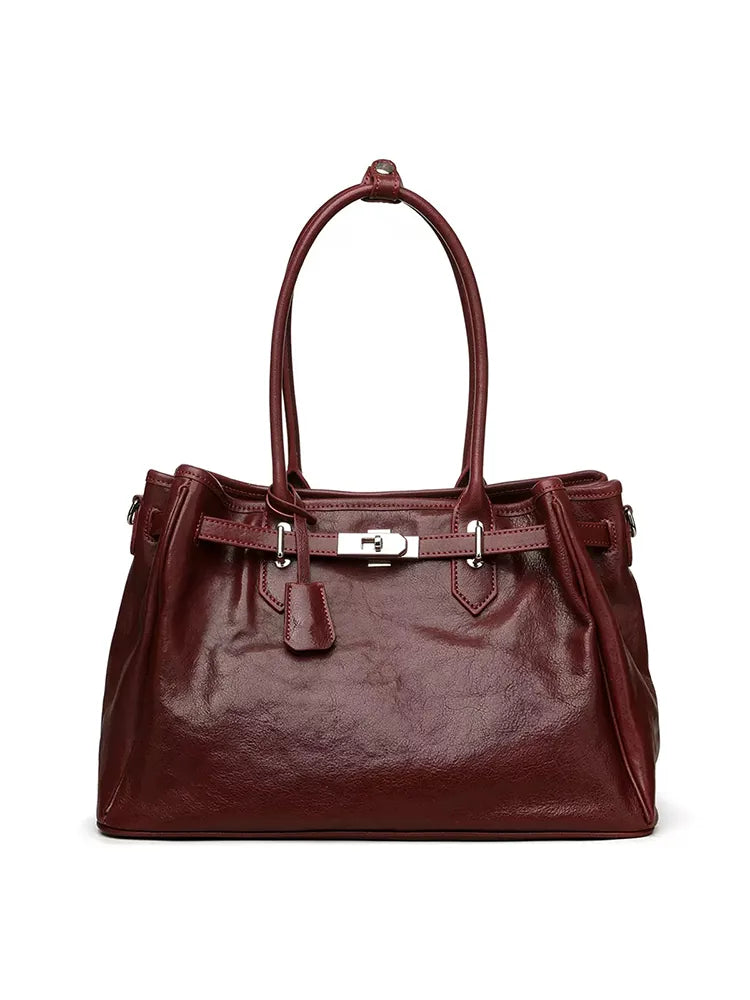 Large Black Cowhide Leather Business Handbag