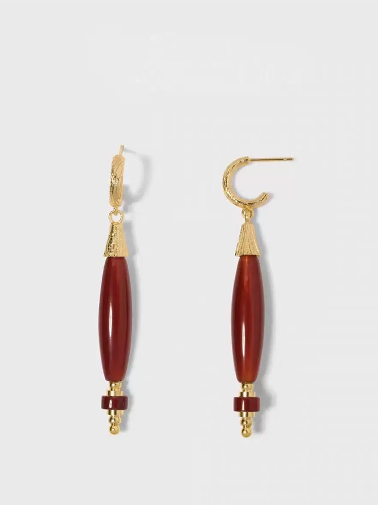 Large Black Red Floral Drop Earrings for Women Vintage Style