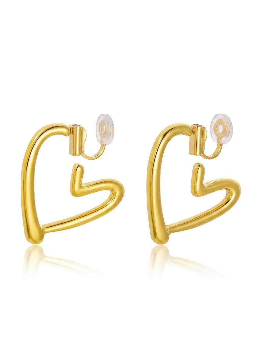Large Stainless Steel Heart Hoop Earrings – Gold Finish