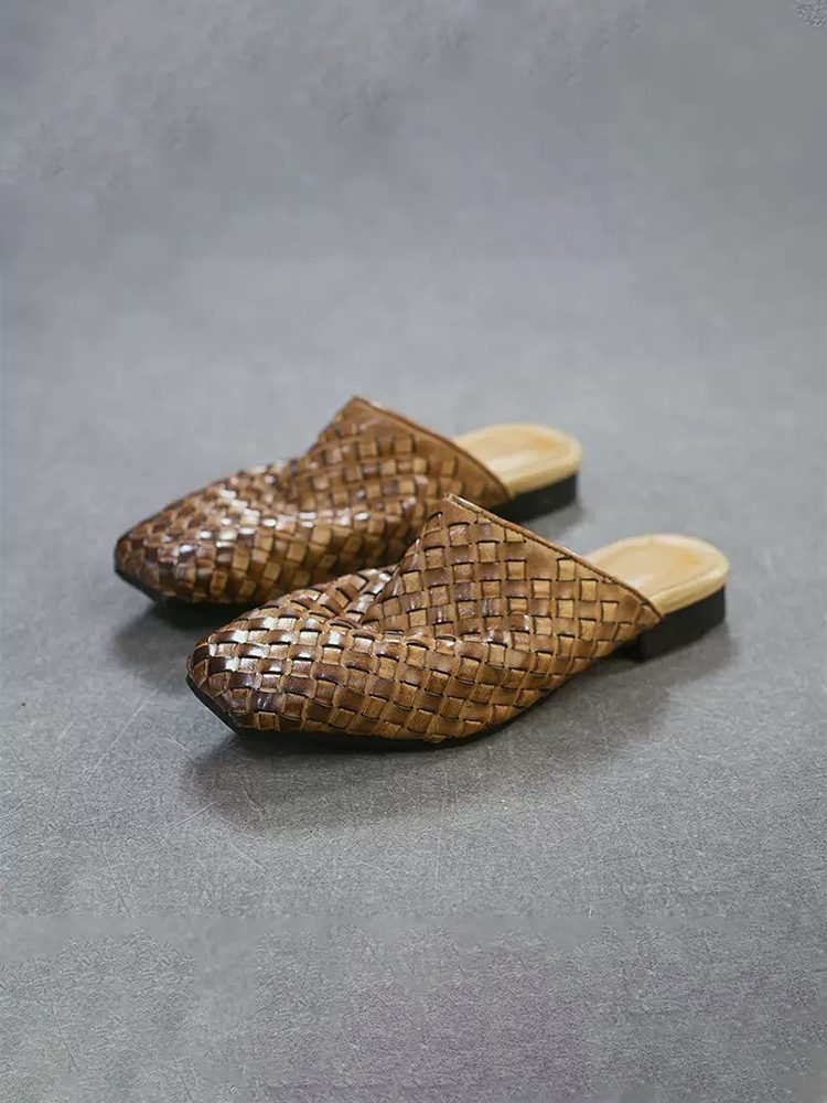 Luxury Handmade Woven Leather Open-Toe Slip-On Sandals Shoes
