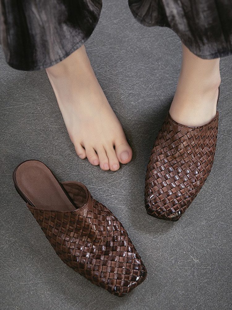 Luxury Handmade Woven Leather Open-Toe Slip-On Sandals Shoes