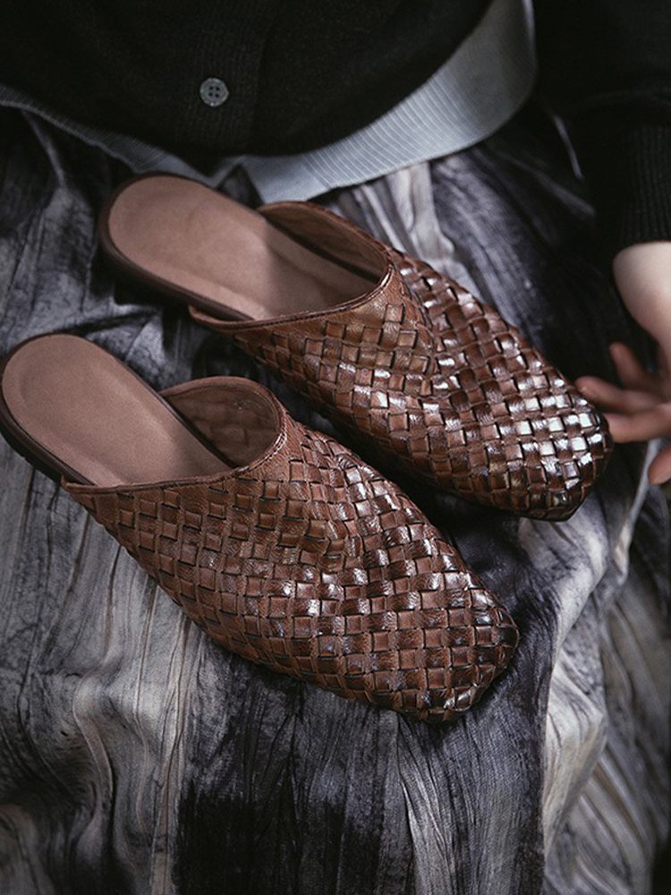 Luxury Handmade Woven Leather Open-Toe Slip-On Sandals Shoes