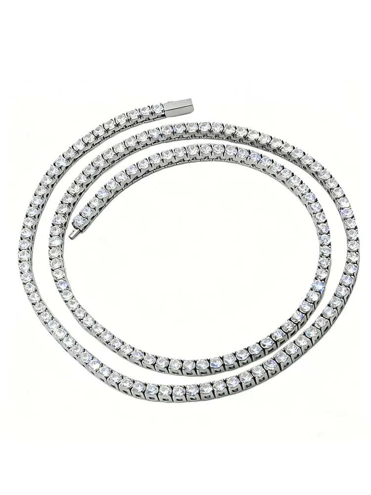 Luxury Iced Out CZ Tennis Chain Necklace – 18K Gold Plated 316L Stainless Steel, Hypoallergenic Unisex Jewelry