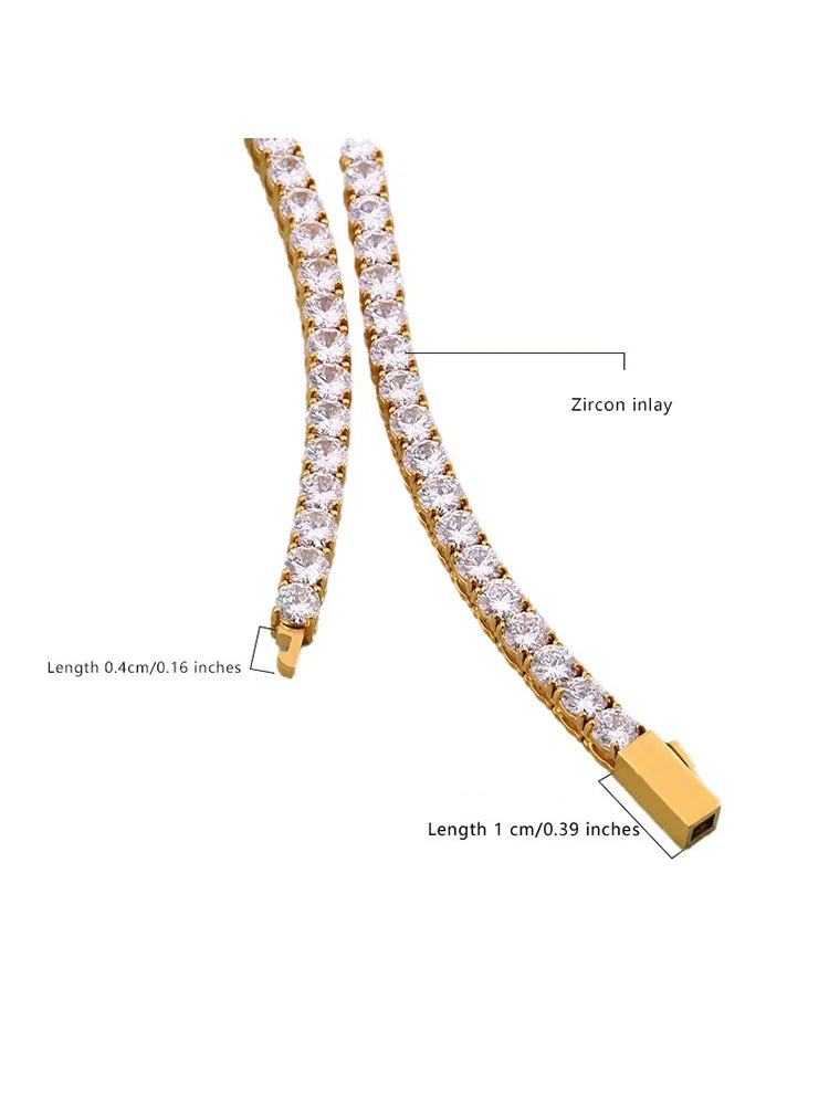 Luxury Iced Out CZ Tennis Chain Necklace – 18K Gold Plated 316L Stainless Steel, Hypoallergenic Unisex Jewelry 