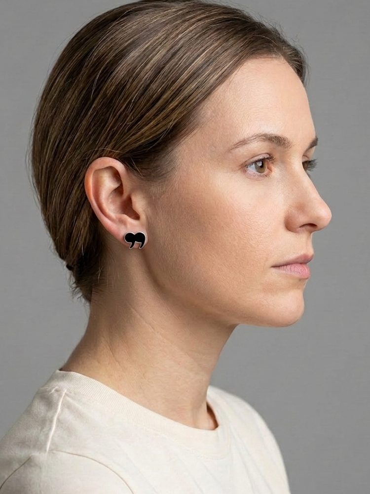 Magnetic Stud Black Symbol Earrings No Piercing Cute 