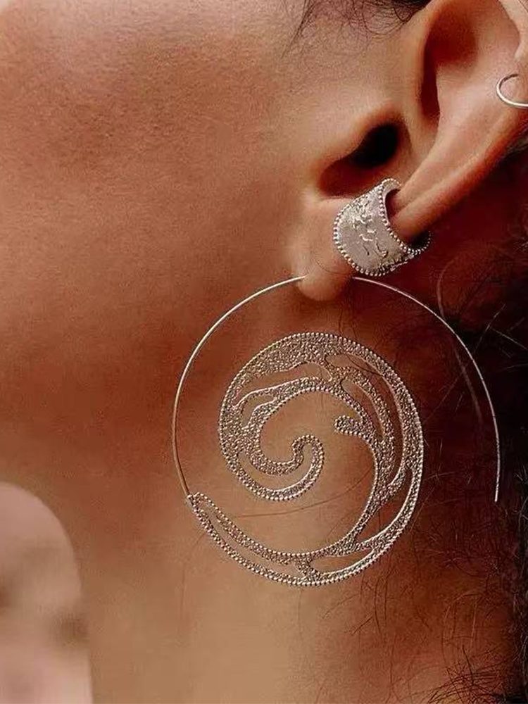 Mayan-Inspired Handmade Vintage Large Round Earrings Hoop