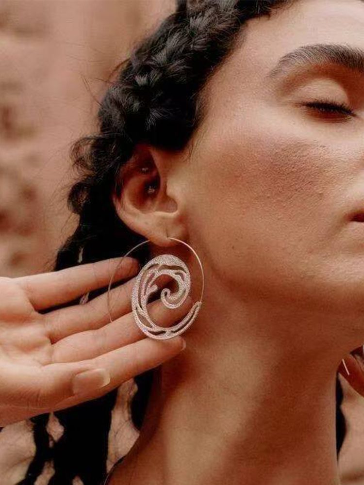 Mayan-Inspired Handmade Vintage Large Round Earrings Hoop