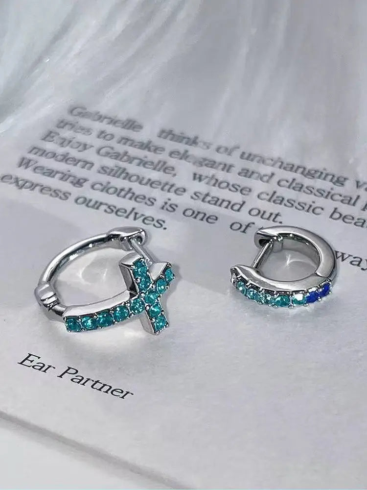 Medical titanium steel stud earrings blue diamond | 18K G... - view 4