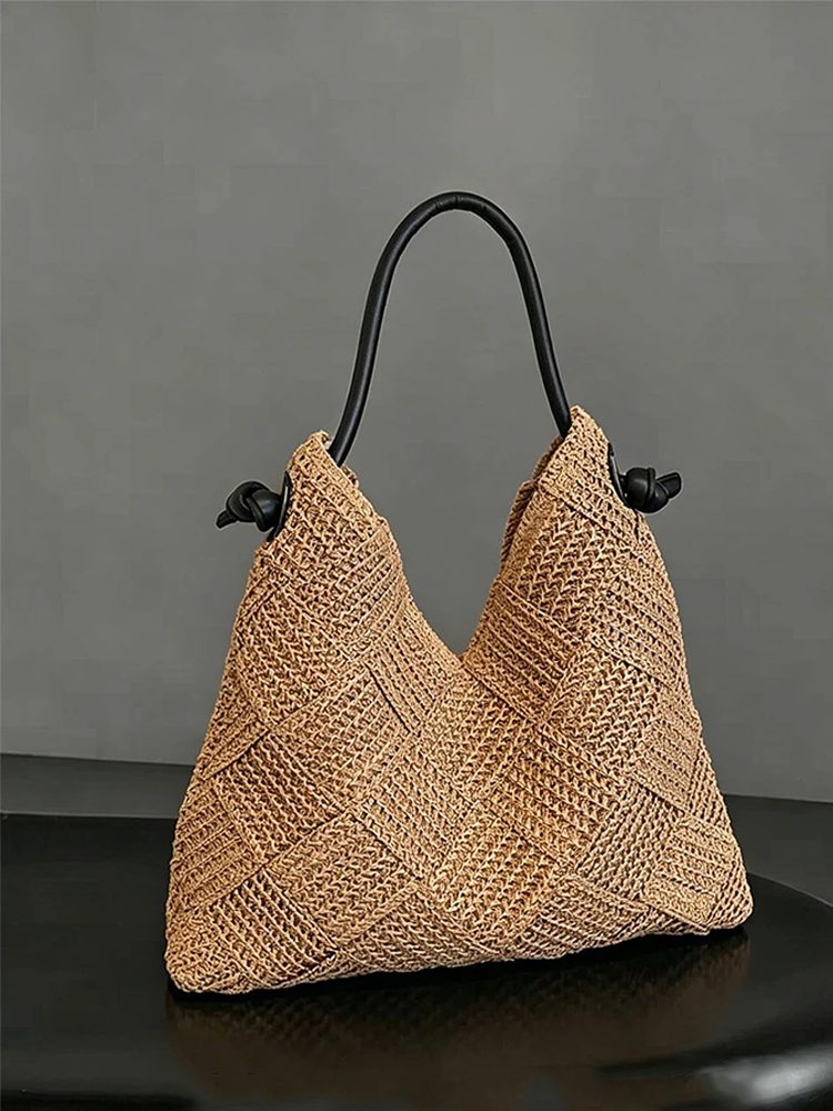 Medium Fabric Woven Pocket Beach Tote Bag