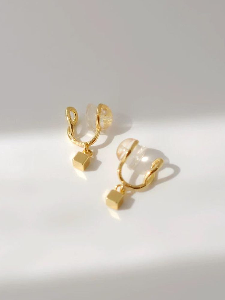 Minimalist Small Square Stainless Steel Earrings Studs & Cli Lifestyle Photo — Dainty Jewelry