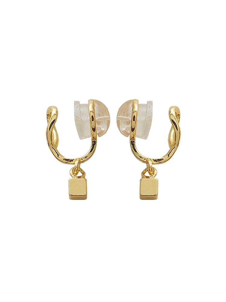 Minimalist Small Square Stainless Steel Earrings Studs & Cli On Model — Minimalist Jewelry