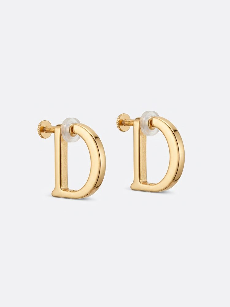 Modern D-Shape Clip-On Earrings – Gold Plated Non-Pierced Screw Back Clip-On Earrings