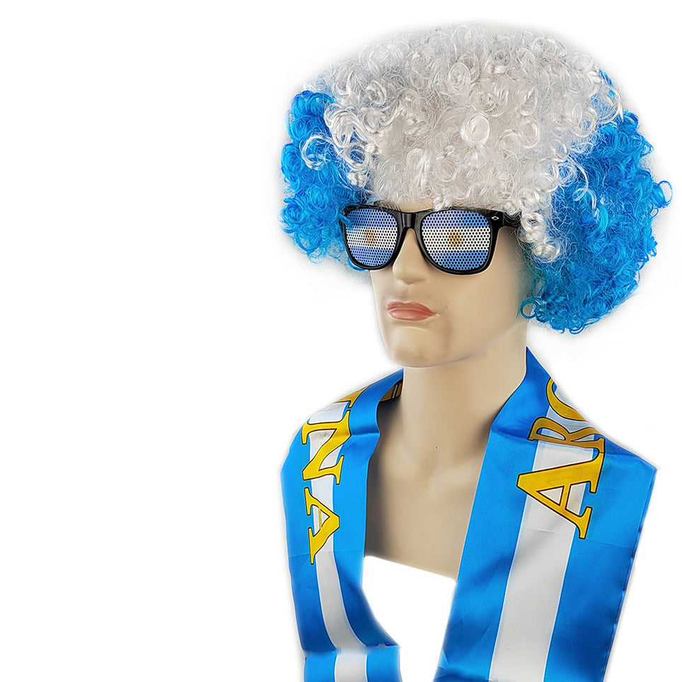 National Flag Color Fan Costume Set – Afro Wig, Team Scarf & Sunglasses Supporter Kit for Football Events and Fan Parties