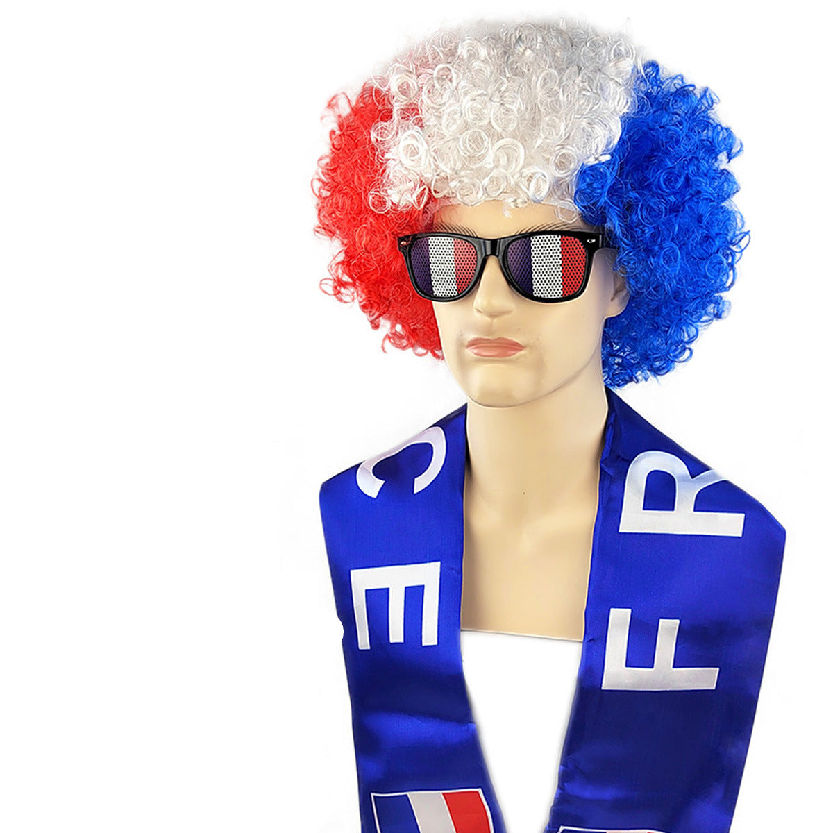 National Flag Color Fan Costume Set – Afro Wig, Team Scarf & Sunglasses Supporter Kit for Football Events and Fan Parties
