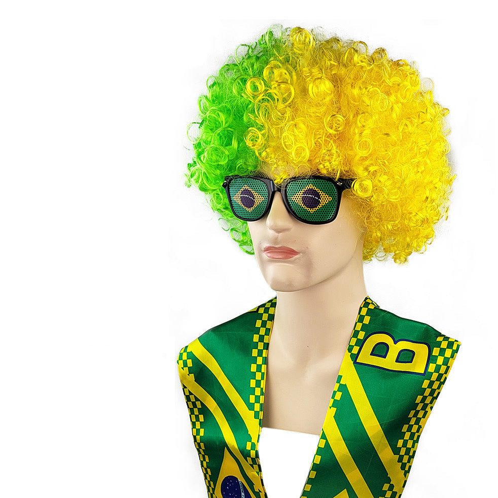 National Flag Color Fan Costume Set – Afro Wig, Team Scarf & Sunglasses Supporter Kit for Football Events and Fan Parties