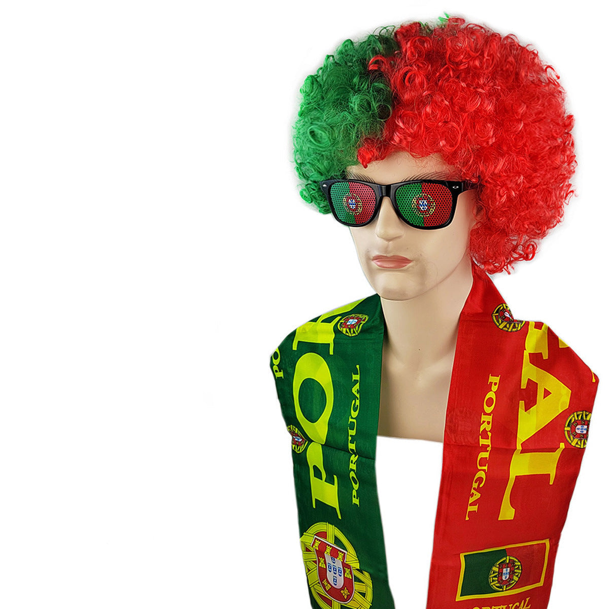 National Flag Color Fan Costume Set – Afro Wig, Team Scarf & Sunglasses Supporter Kit for Football Events and Fan Parties