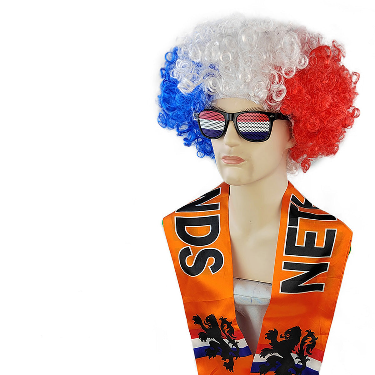 National Flag Color Fan Costume Set – Afro Wig, Team Scarf & Sunglasses Supporter Kit for Football Events and Fan Parties