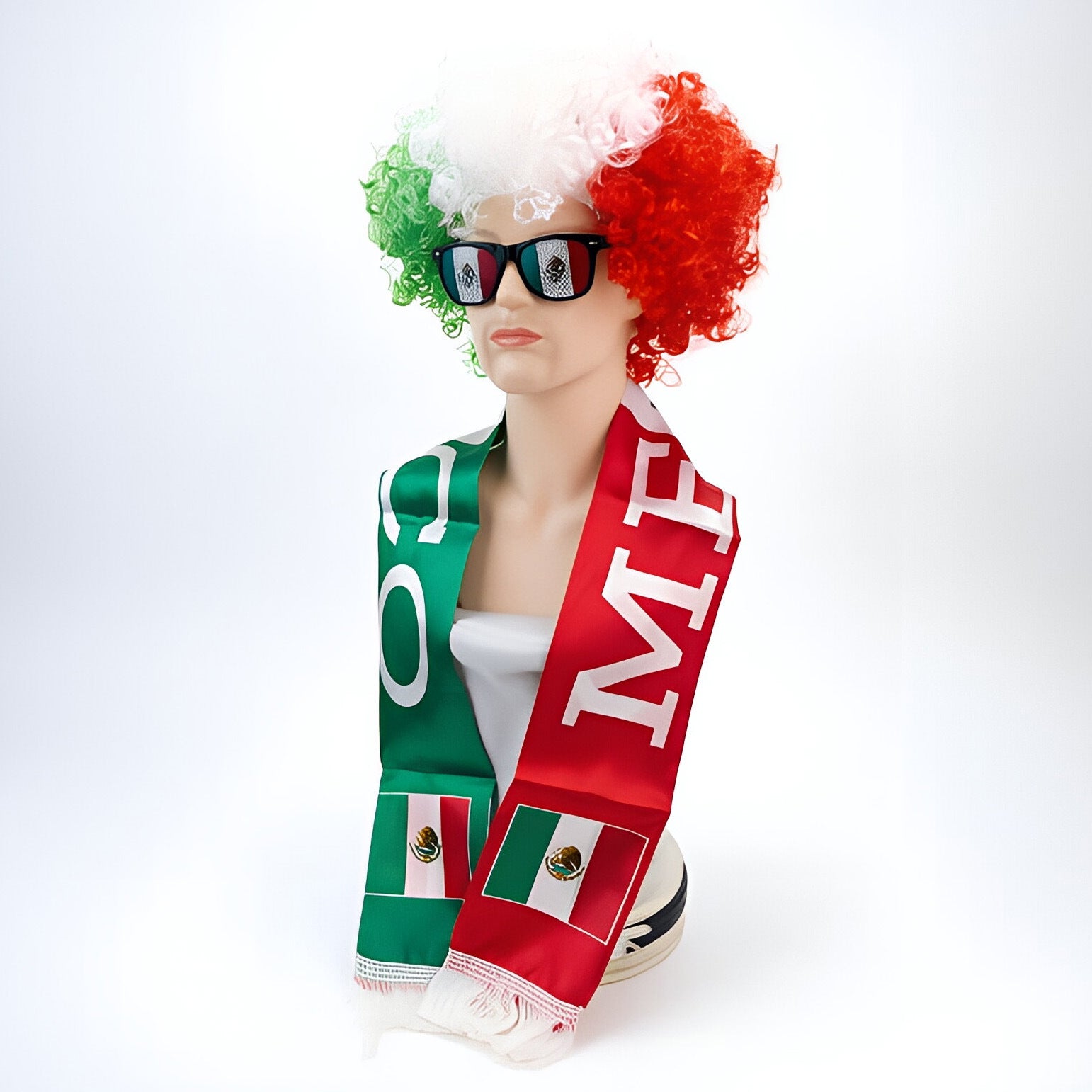 National Flag Color Fan Costume Set – Afro Wig, Team Scarf & Sunglasses Supporter Kit for Football Events and Fan Parties
