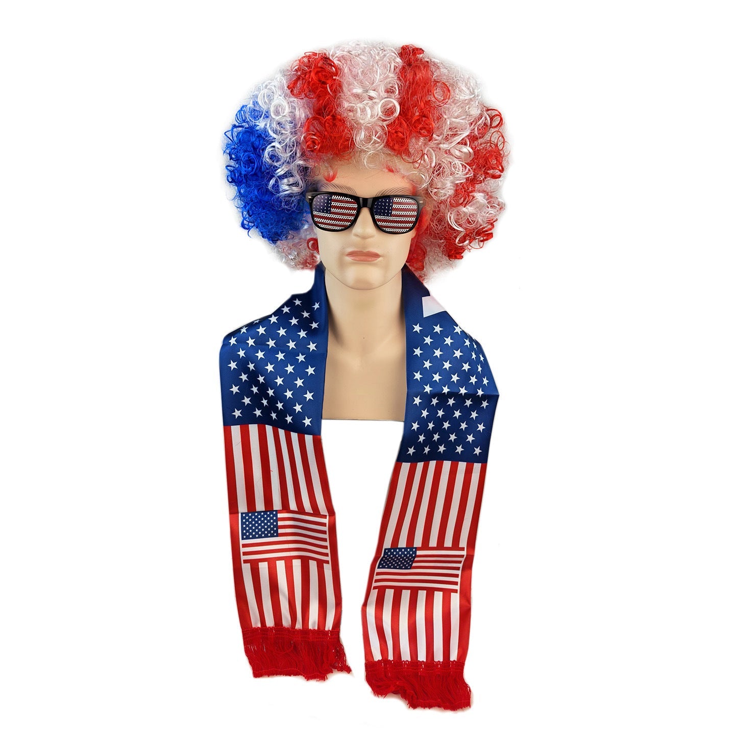 National Flag Color Fan Costume Set – Afro Wig, Team Scarf & Sunglasses Supporter Kit for Football Events and Fan Parties
