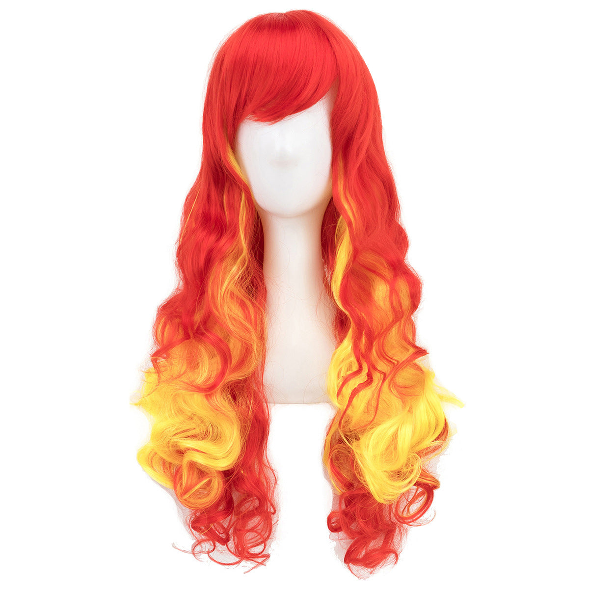 National Flag Gradient Long Curly Cosplay Wig – Women’s Football Fan Party Wig with Bangs, 70cm Heat-Resistant Fiber Hair