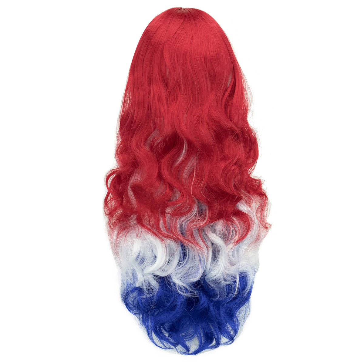National Flag Gradient Long Curly Cosplay Wig – Women’s Football Fan Party Wig with Bangs, 70cm Heat-Resistant Fiber Hair
