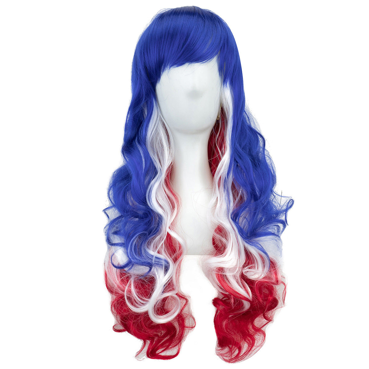 National Flag Gradient Long Curly Cosplay Wig – Women’s Football Fan Party Wig with Bangs, 70cm Heat-Resistant Fiber Hair